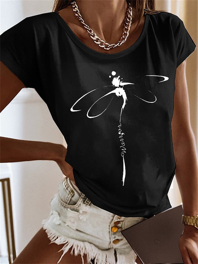 T-shirt da donna a maniche corte Bamboo Dragonfly stampa 3D - Ame Morena