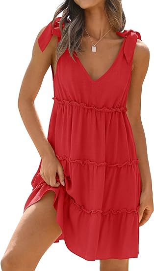 Women's sleeveless V-neck flounced dress