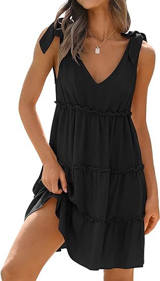 Women's sleeveless V-neck flounced dress