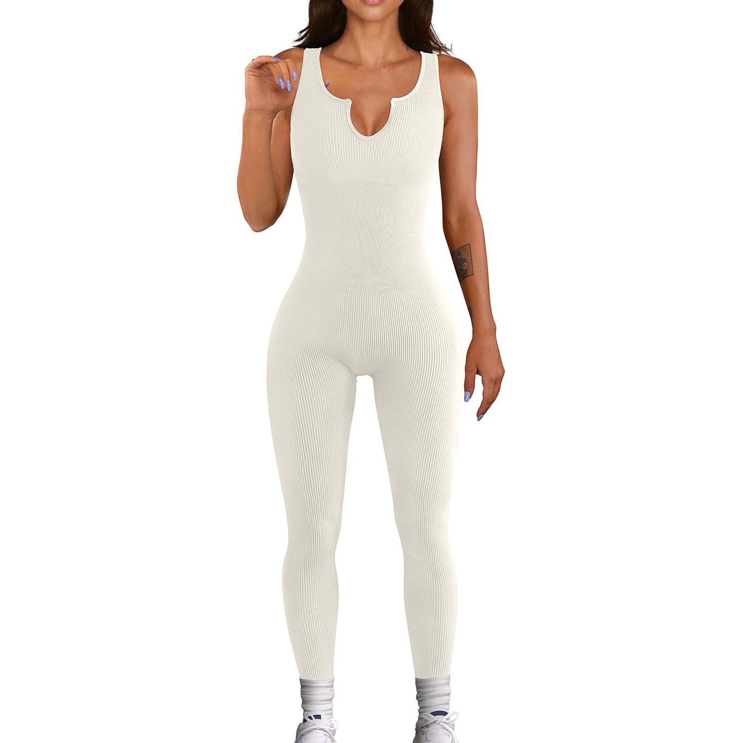 Women's sleeveless jumpsuit with high elastic thread
