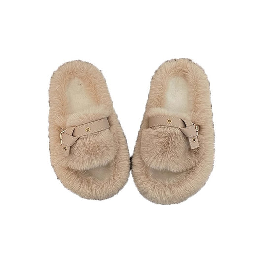 Slippers in fleece cotton with thick bottom