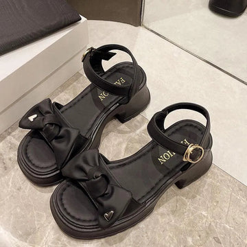 Sandali con cinturino alla caviglia e tacco grosso con fiocco - Ame Morena