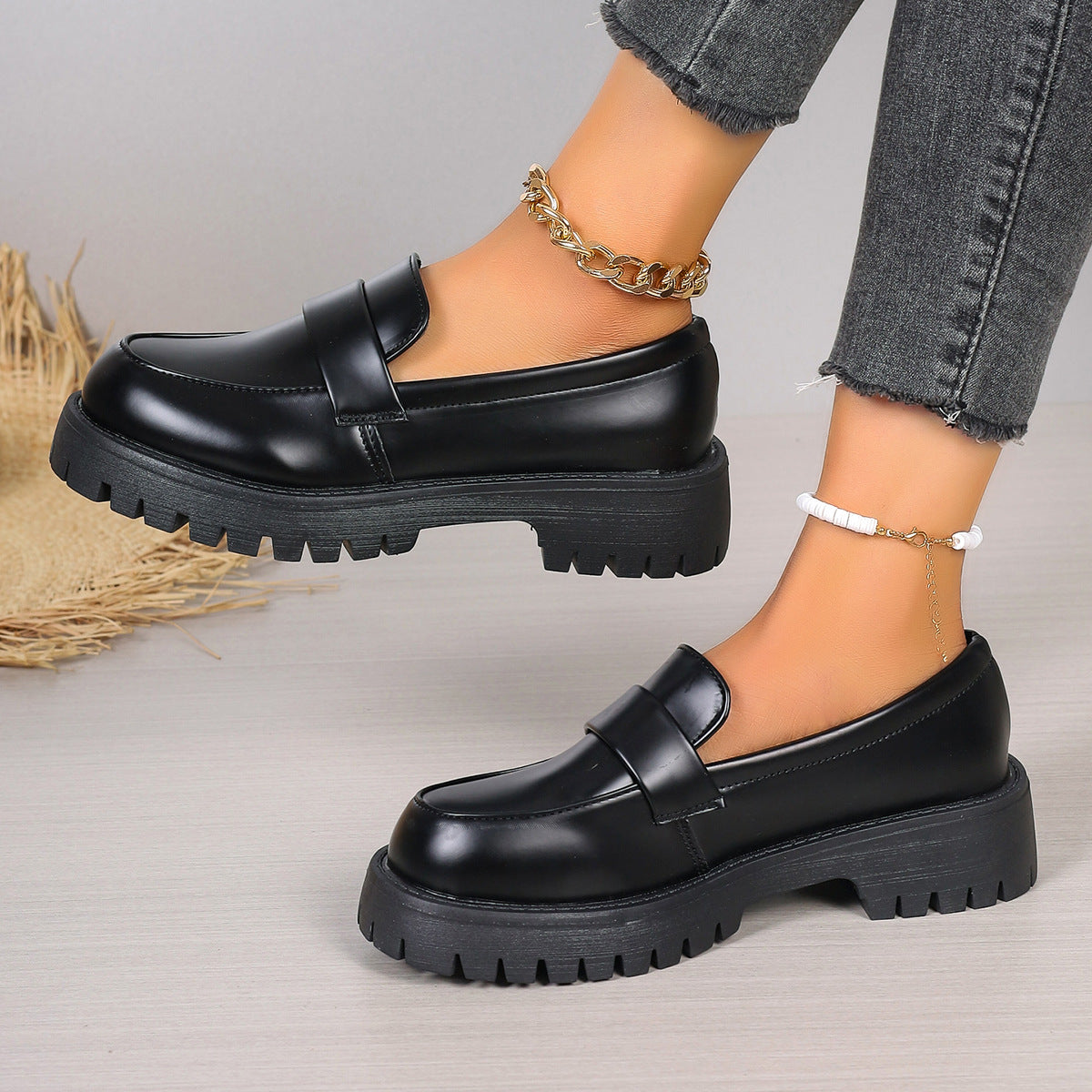 Black platform loafers