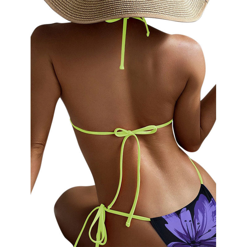 Bikini diviso a tre punti senza schienale stampato da donna - Ame Morena