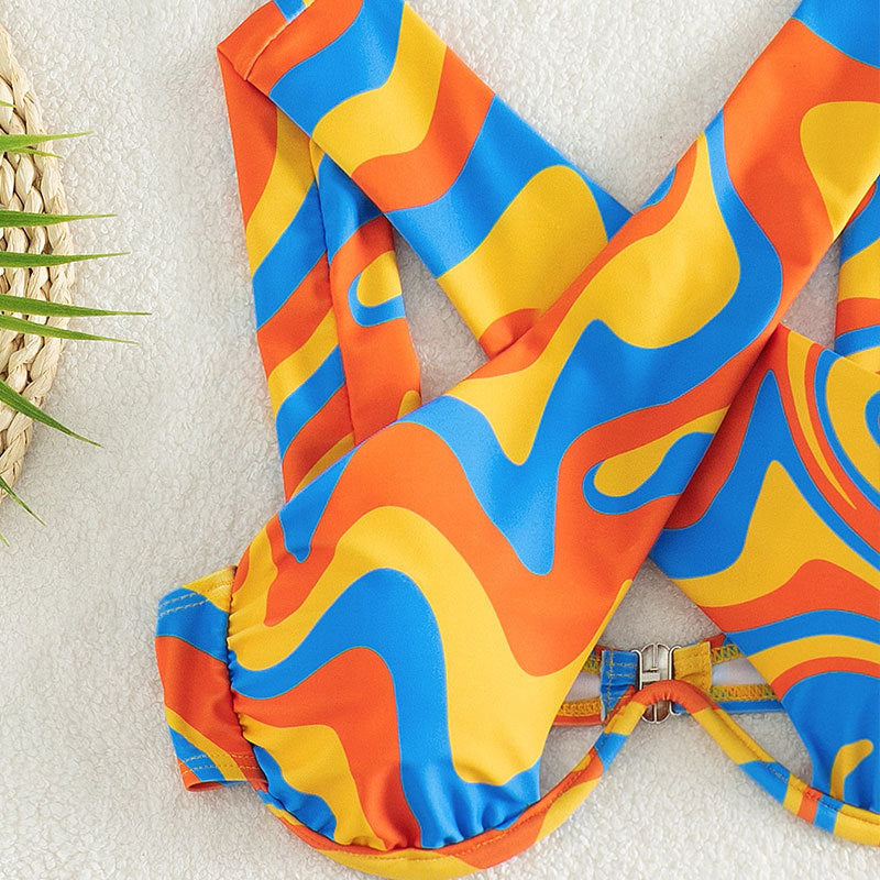 Costume da bagno bikini multicolore con scollo incrociato da donna - Ame Morena