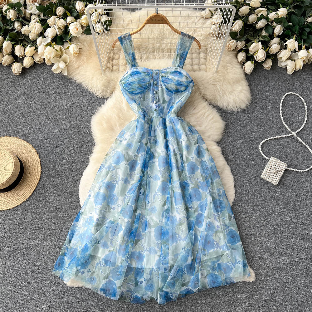 French Floral Strap Dress