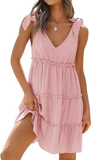 Women's sleeveless V-neck flounced dress