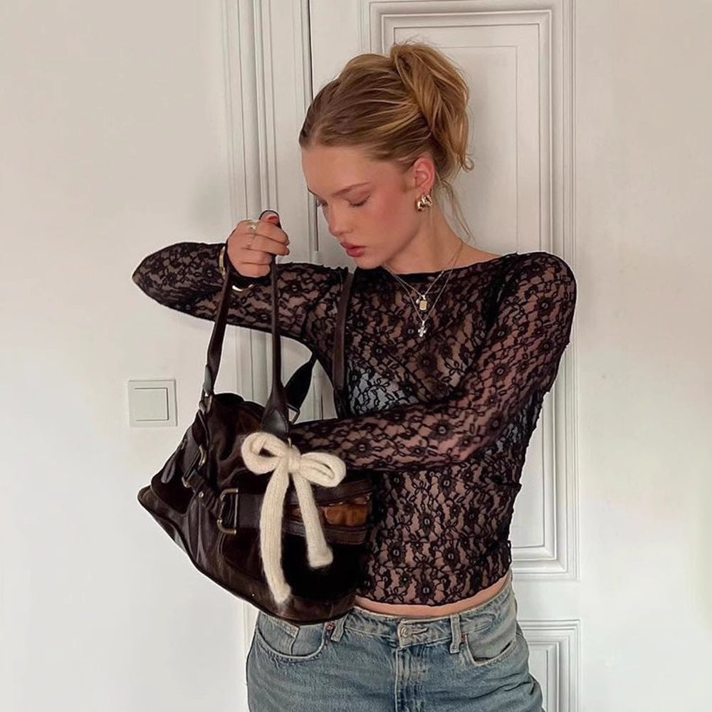 Top in pizzo trasparente donna manica lunga – Sexy ed elegante