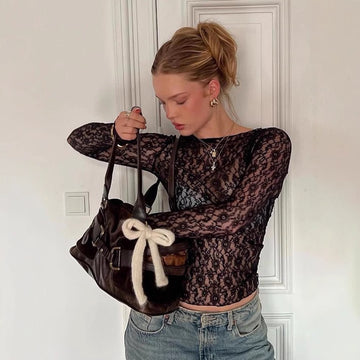 Top in pizzo trasparente donna manica lunga – Sexy ed elegante