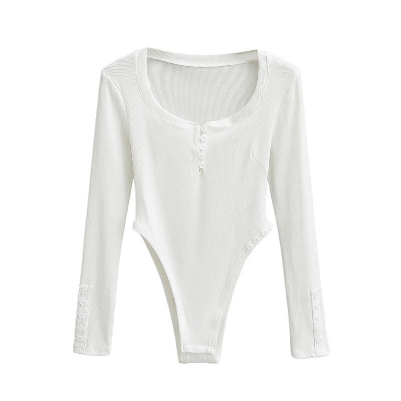 Summer long-sleeved bodysuit fitted at the waist