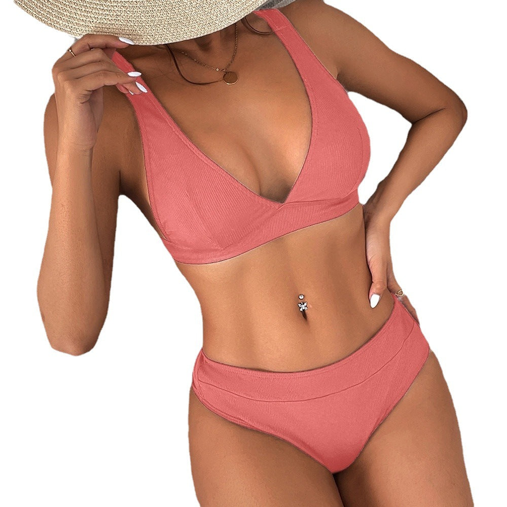 Bikini da donna diviso con lacci a coste