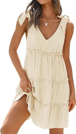 Women's sleeveless V-neck flounced dress