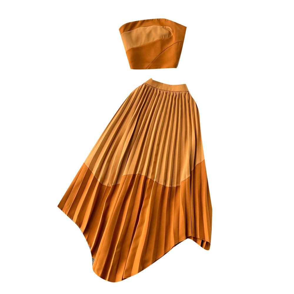 Irregular pleated skirt with tube top