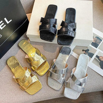 Pantofole piatte stile romano da donna con cinturino incrociato e punta aperta - Ame Morena