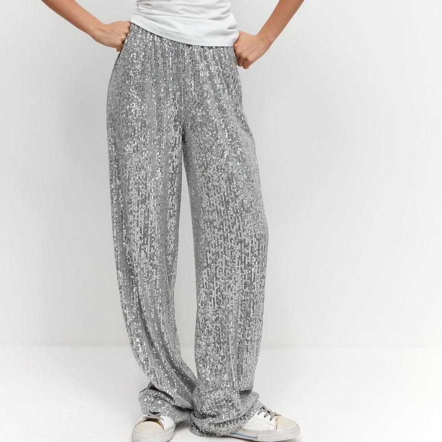 Pantaloni larghi con paillettes – Vita alta e colori brillanti