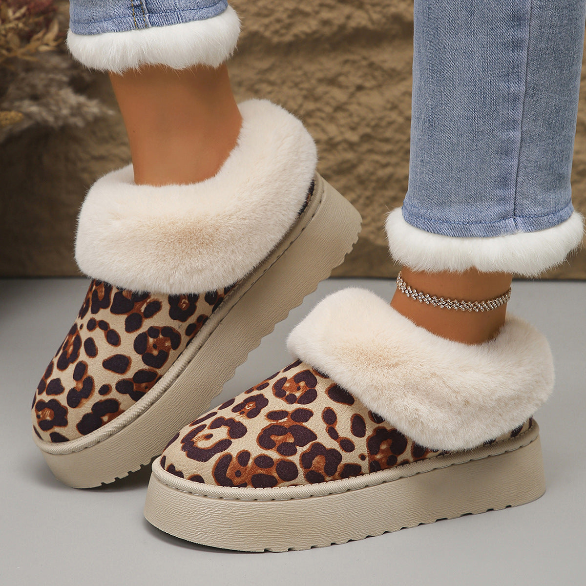 Pantofole leopardate invernali donna
