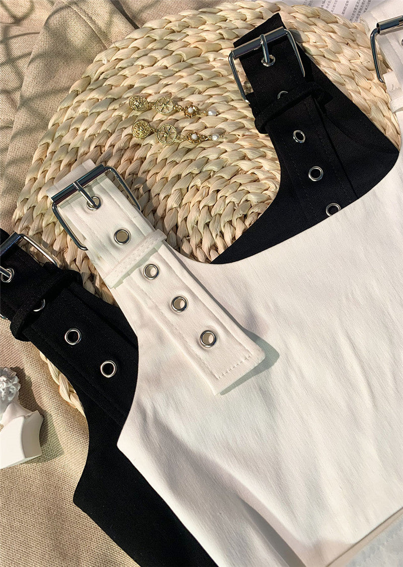 Top canotta urban con fibbie regolabili in cotone – Nero o Bianco
