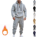 Tuta Uomo Sportiva Invernale con Felpa Cappuccio Foderata e Pantaloni Cargo Casual