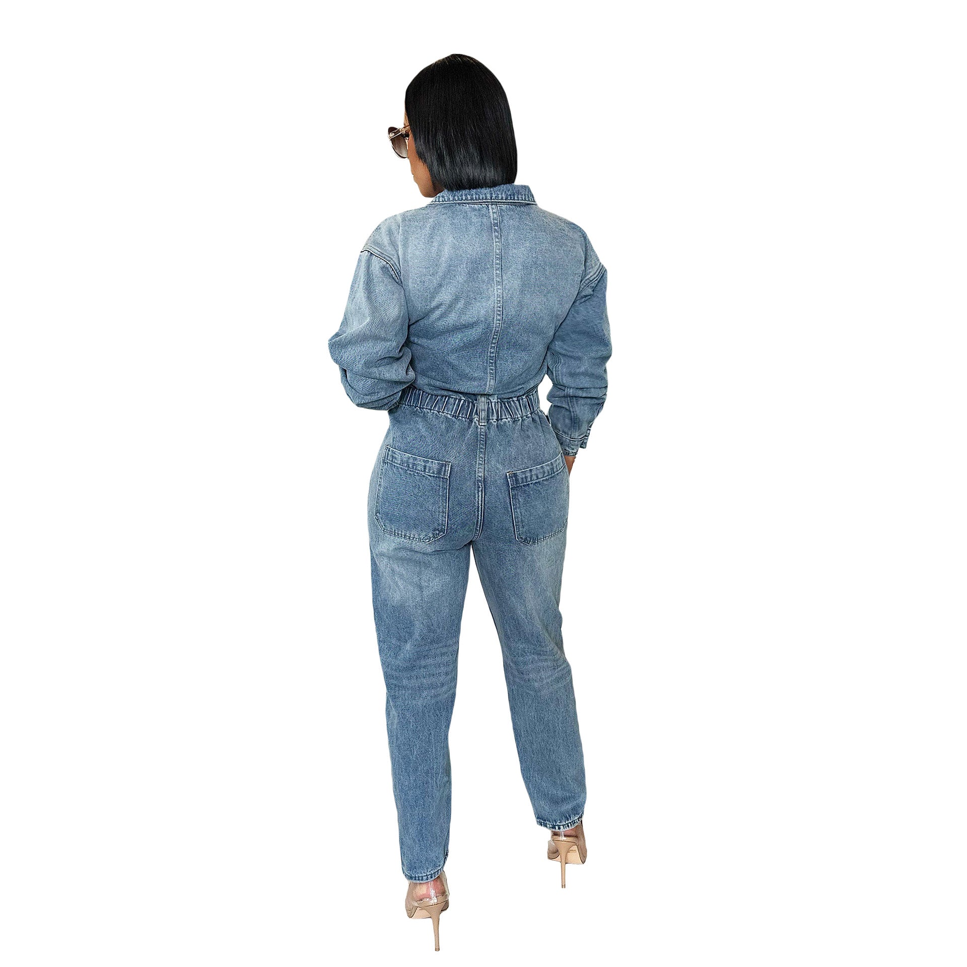 Tuta in Denim Donna Manica Lunga – Vita Media, Stile Casual Chic
