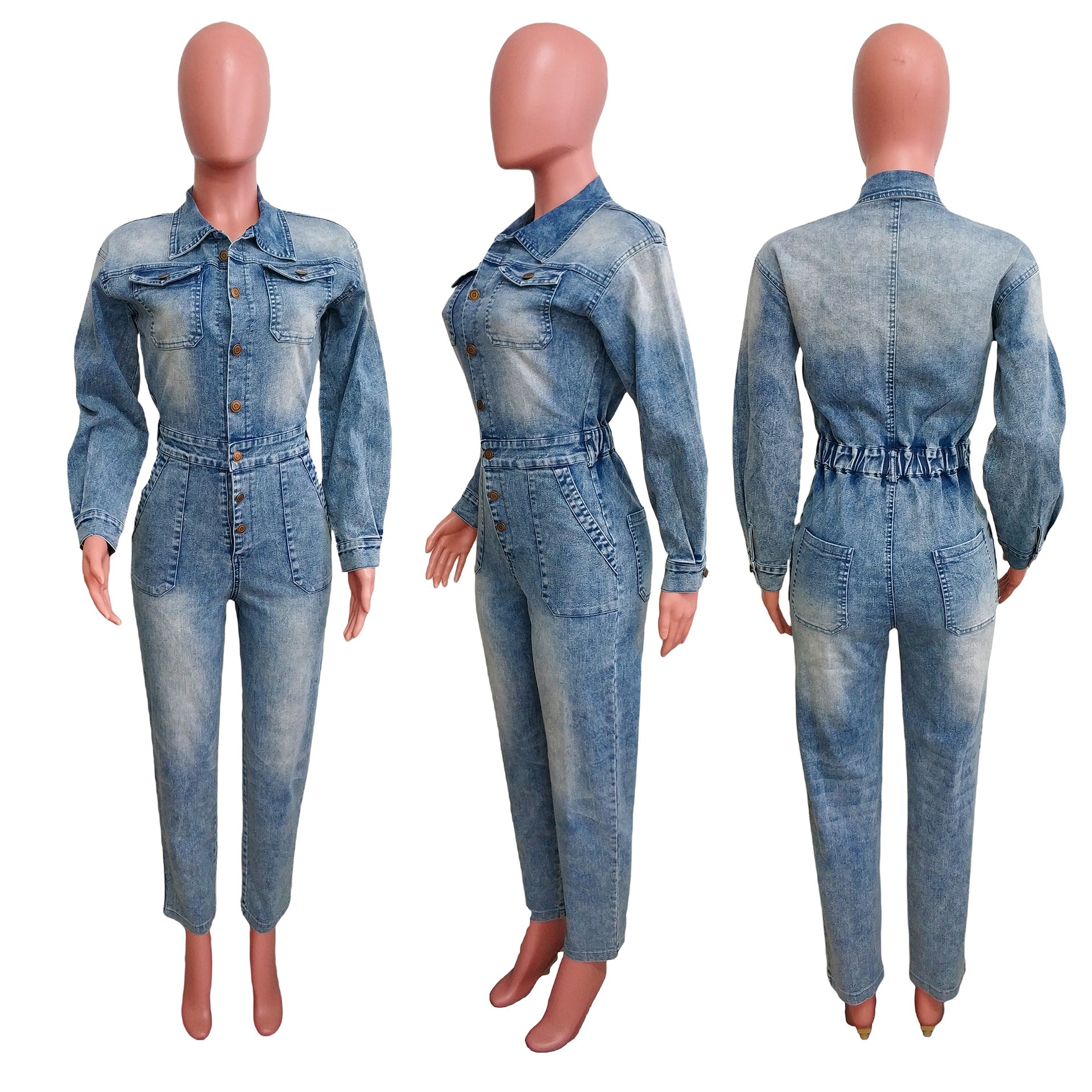 Tuta in Denim Donna Manica Lunga – Vita Media, Stile Casual Chic