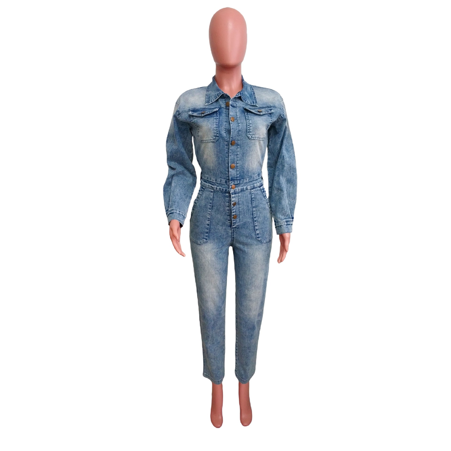 Tuta in Denim Donna Manica Lunga – Vita Media, Stile Casual Chic