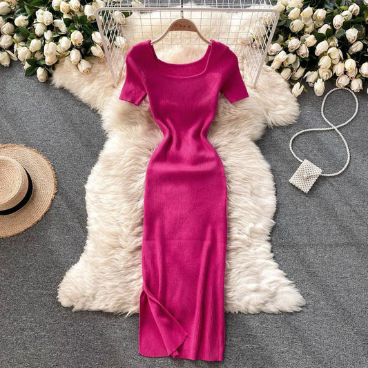Women's knitted square neck dress