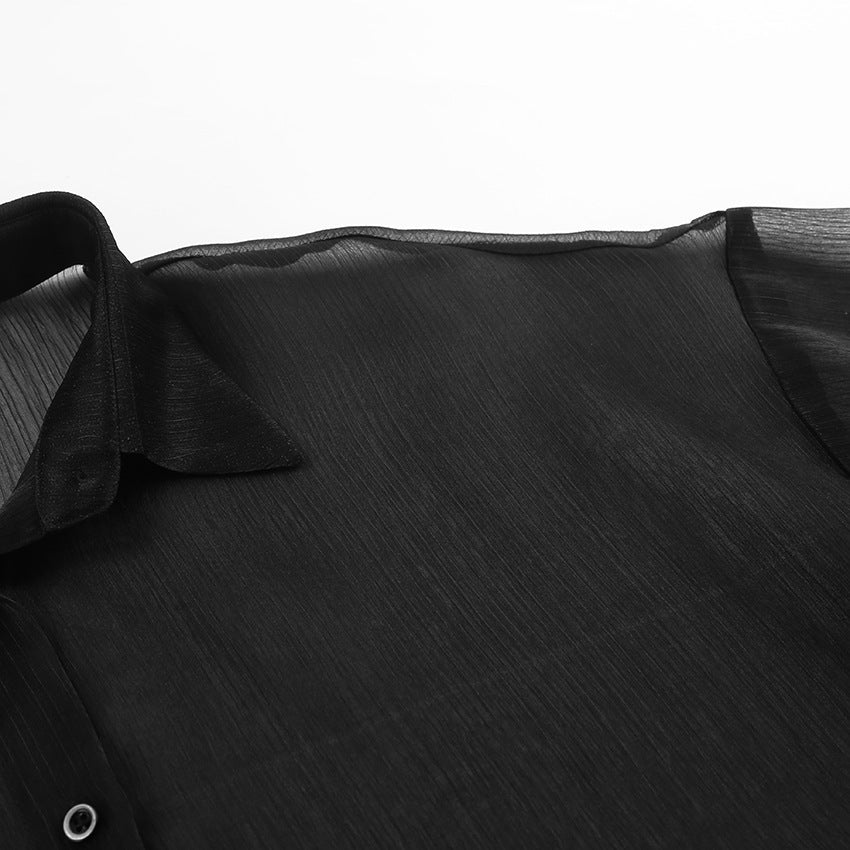 Camicia garzata nera trasparente