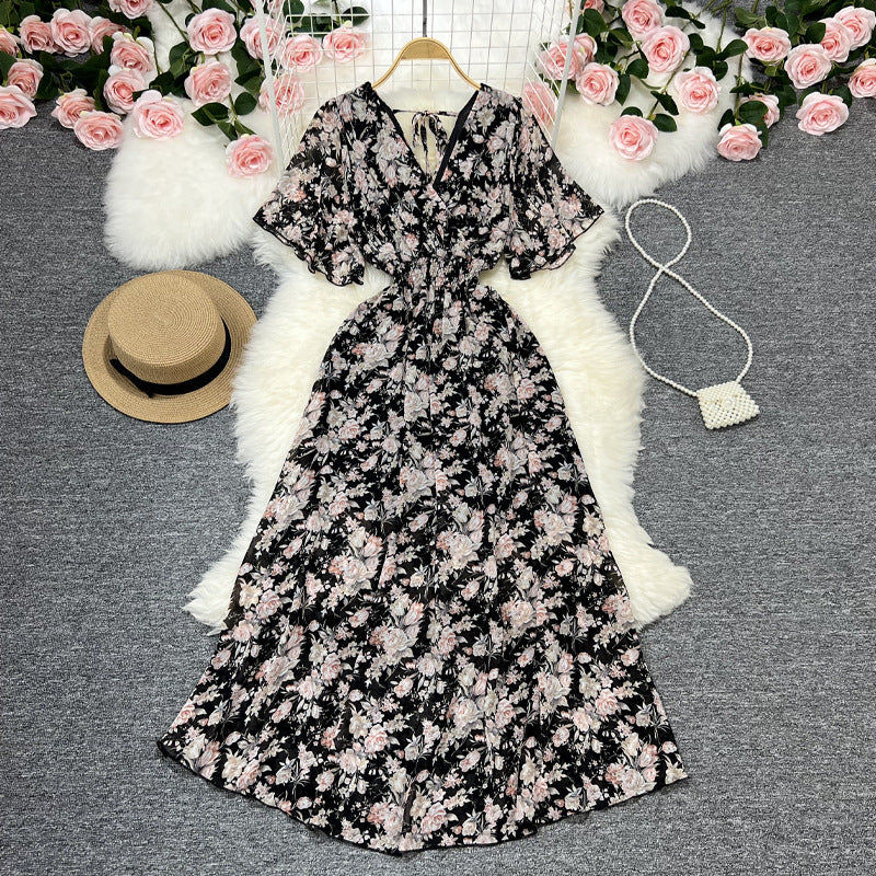 Women's Chiffon Floral V-Neck Dress