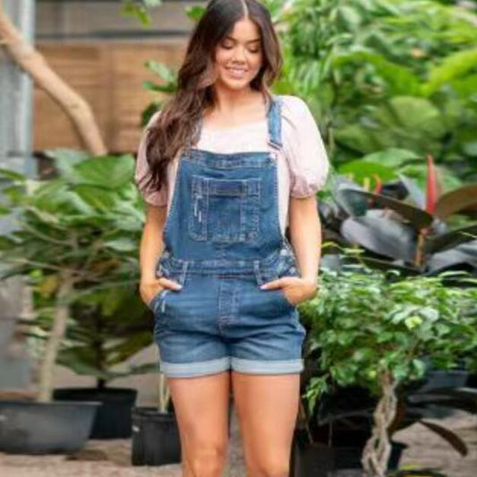 Overall with denim shorts
