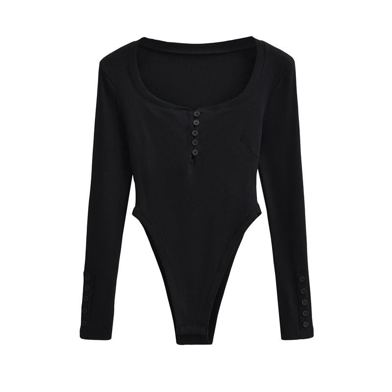 Summer long-sleeved bodysuit fitted at the waist