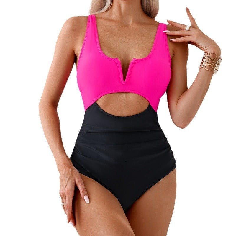 Women's one-piece swimsuit with contrasting colors