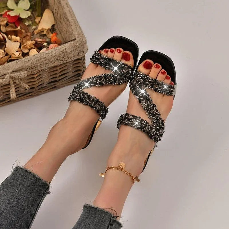 Pantofole con tacco da donna con paillettes - Ame Morena