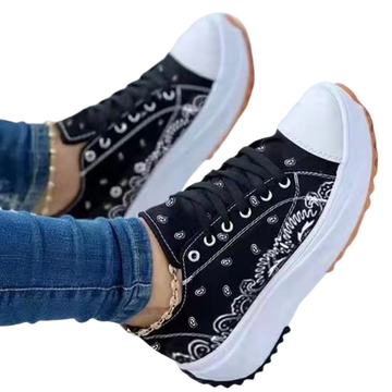 Scarpe casual da donna in tela stampata con plateau basso