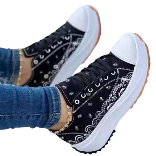 Scarpe casual da donna in tela stampata con plateau basso