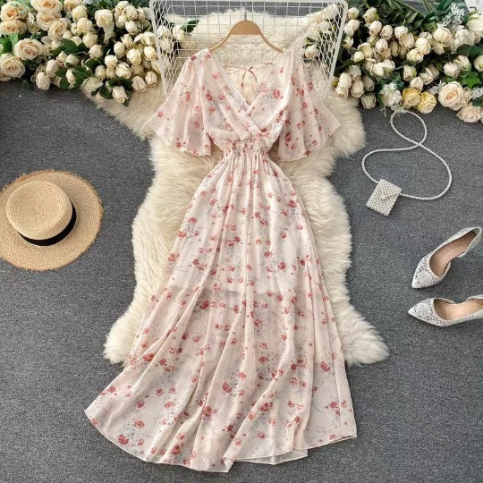 Women's Chiffon Floral V-Neck Dress