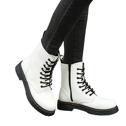 White black zipper mid-calf boots