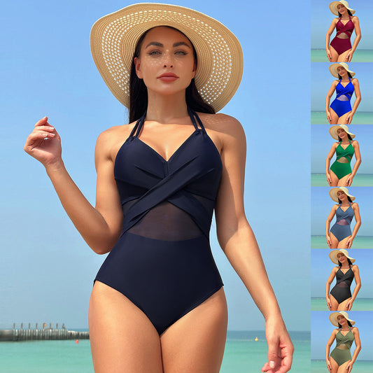 One-piece swimsuit with halter neck
