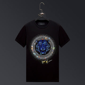 T-shirt da uomo con testa di tigre con strass - Ame Morena