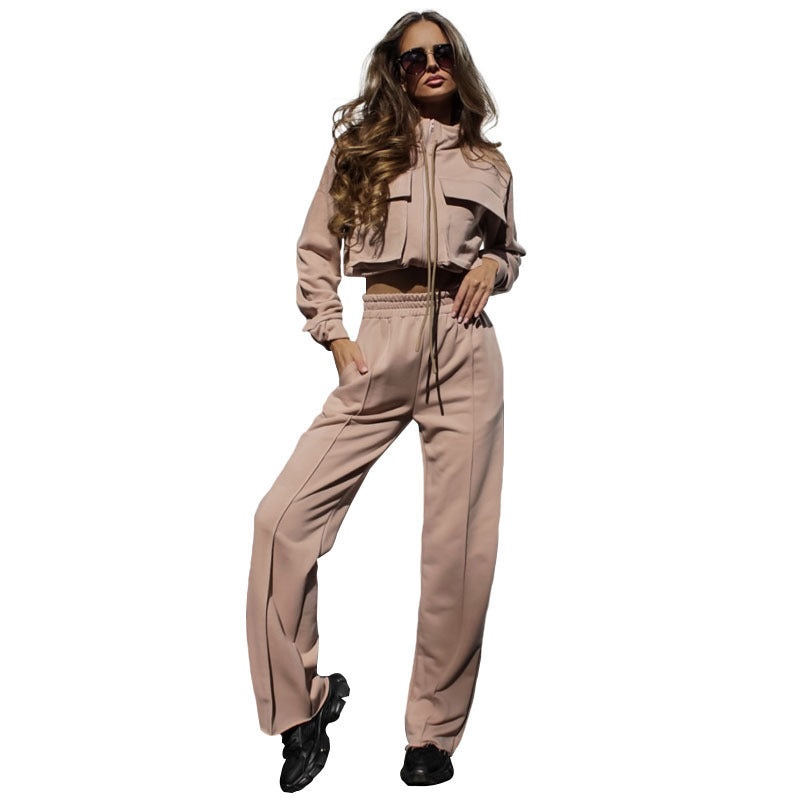 Set di Pantaloni casual e top con cerniera e coulisse a maniche lunghe