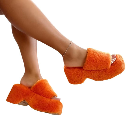 Thick square head fleece lined slippers