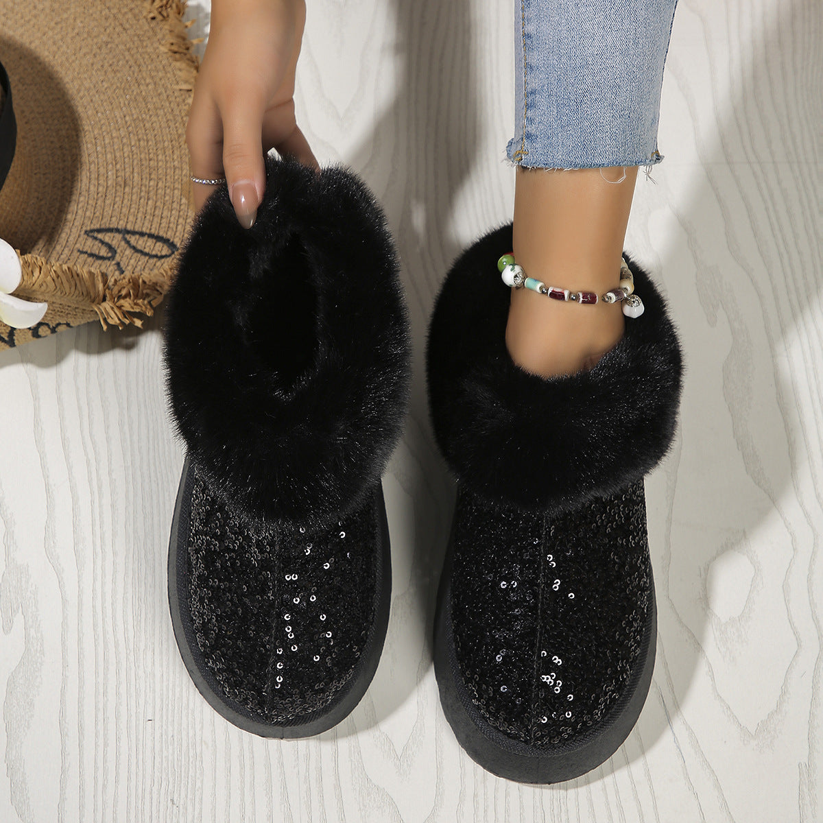 Scarpe in peluche con suola spessa con paillettes