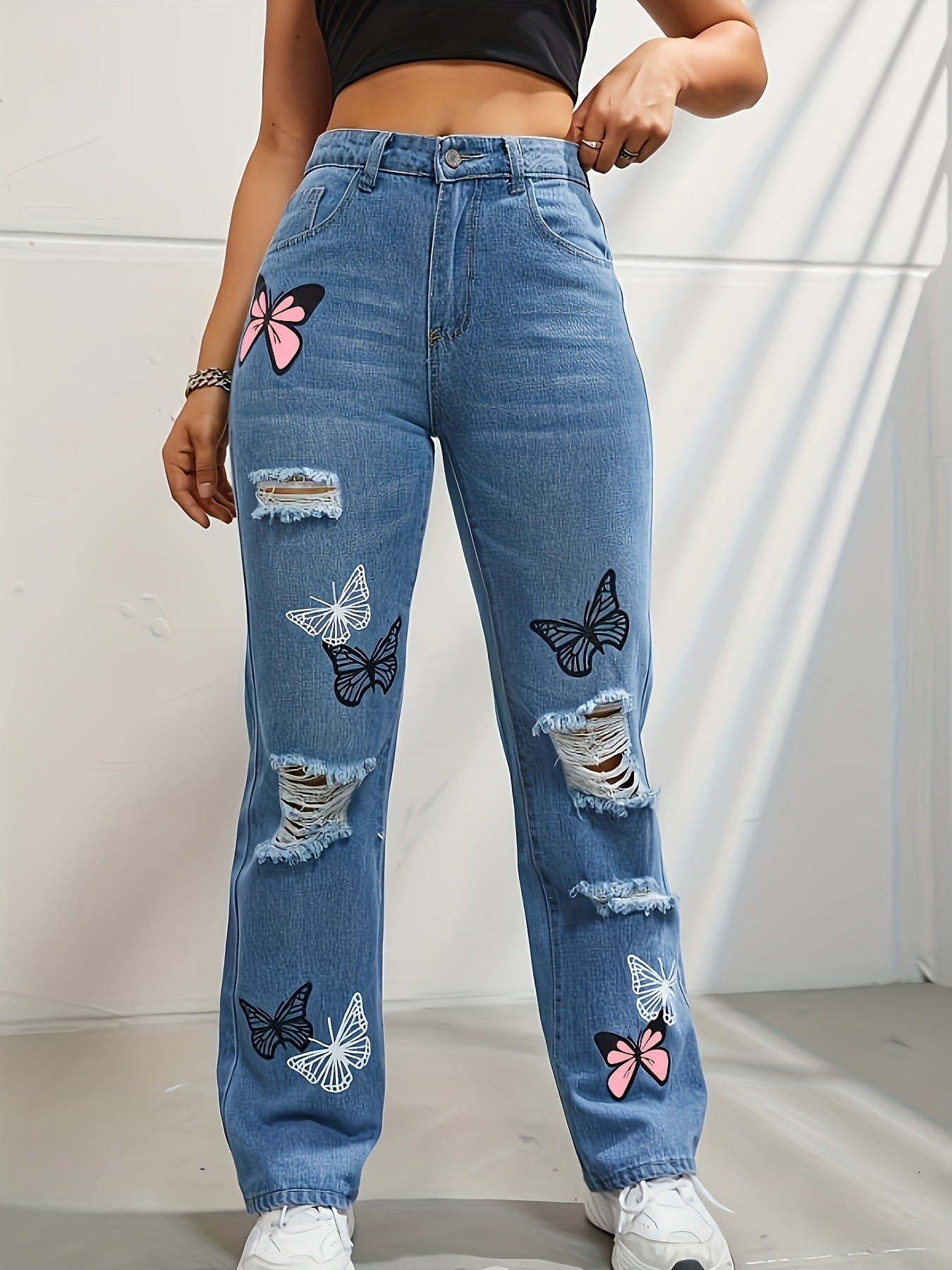 Jeans a gamba dritta a vita alta da donna