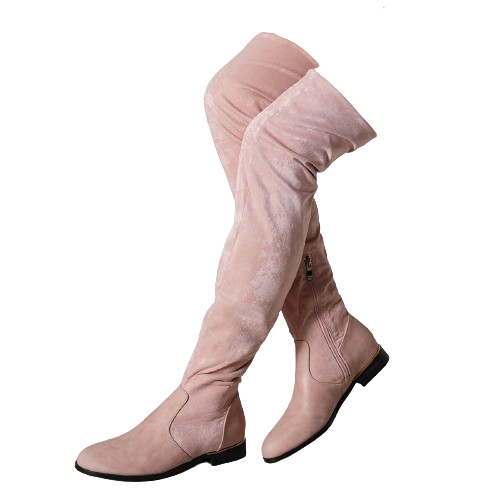 Low heel over the knee boots with suede stitching