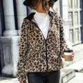 Giacca casual ampia in velluto fronte-retro con stampa leopardata a maniche lunghe con cappuccio da donna - Ame Morena