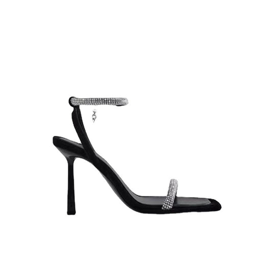 Women's Square Toe Rhinestone Stiletto Heel Sandals