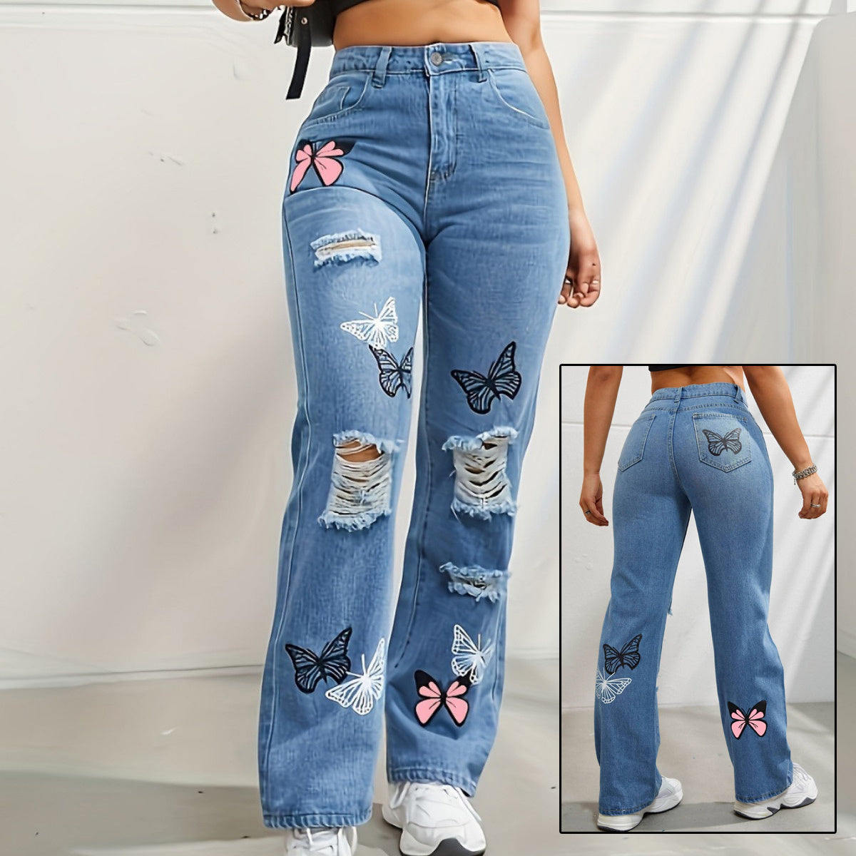 Jeans a gamba dritta a vita alta da donna