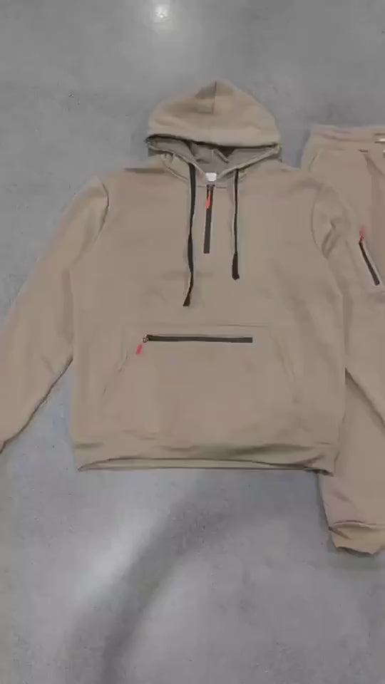 Tuta Uomo Sportiva Invernale con Felpa Cappuccio Foderata e Pantaloni Cargo Casual